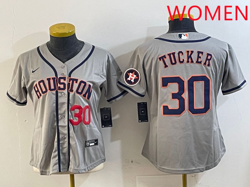 Women Houston Astros 30 Tucker Grey Game 2025 Nike MLB Jersey style 3